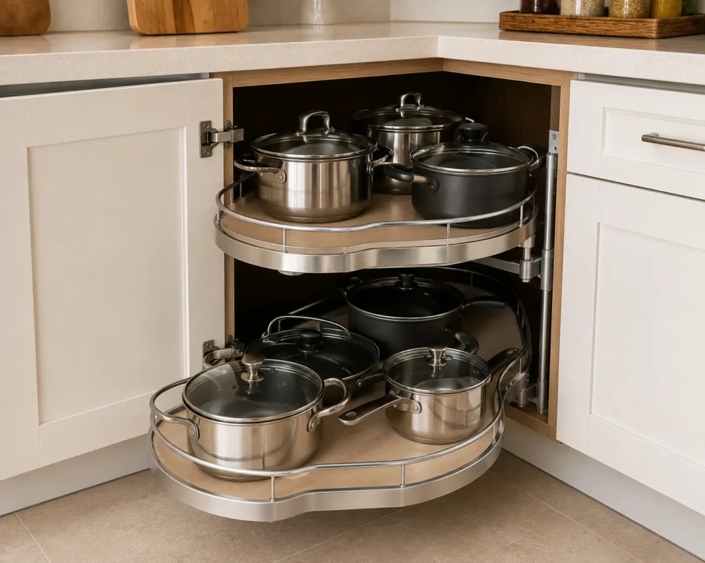 corner cabinet organization ideas