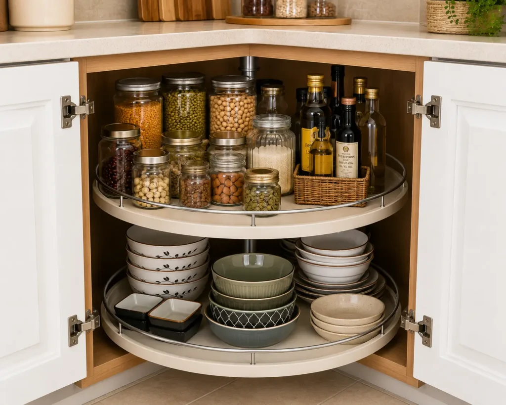 corner cabinet organization ideas