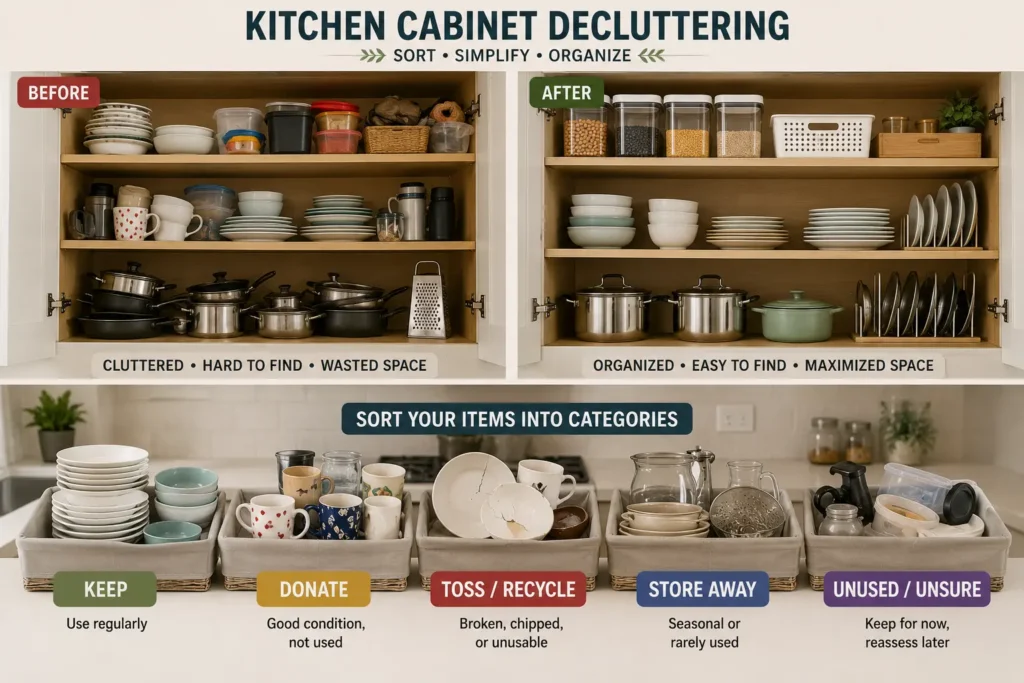 how to organize kitchen cabinets