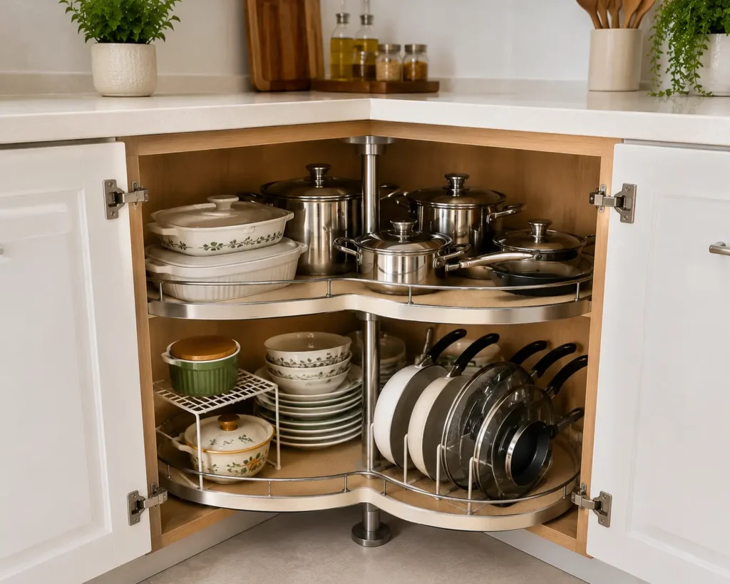 corner cabinet organization ideas